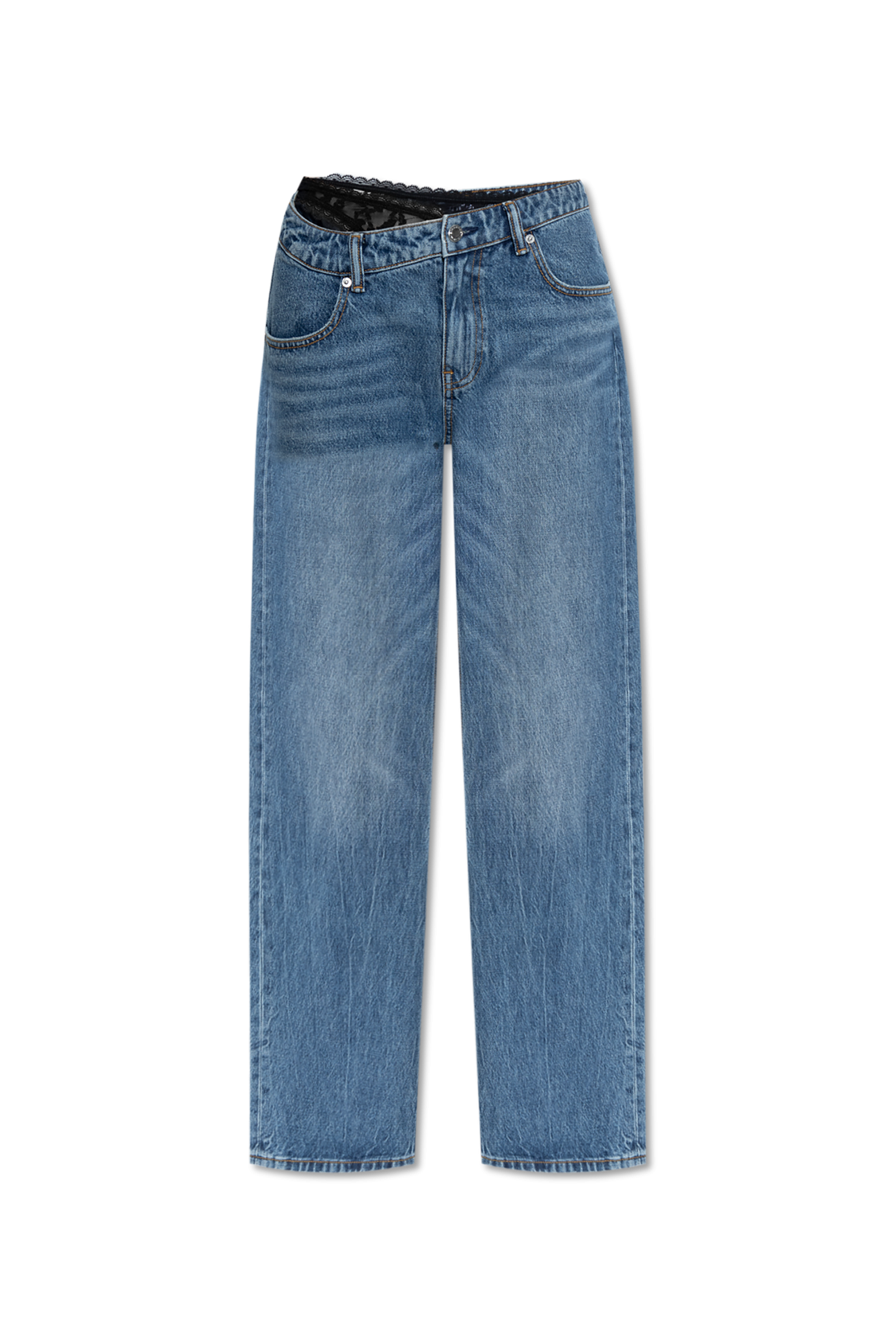 デニム・ジーパン ALEXANDER WANG Women Denim Pants 4DC1254612 473 BLUE Pre-Styled Denim Jeans with Asymmetrical Lace Waistband in